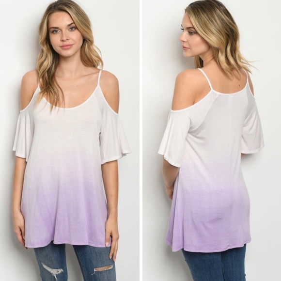 Tops - Lavender Ombré Cold Shoulder Top